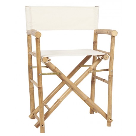 ib laursen chaise pliante accoudoirs bois bambou toile blanche 2297-00