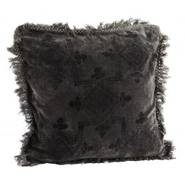 Housse de coussin velours gris imprimé franges Madam Stoltz