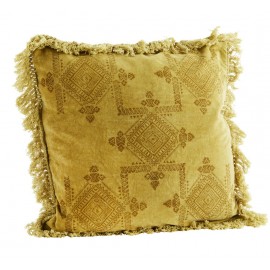 Housse de coussin velours imprimé franges Madam Stoltz