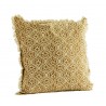 madam stoltz coussin carre coton imprime jaune ocre franges 50 x50 cm