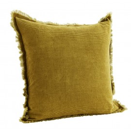 madam stoltz housse de coussin velours cotele jaune moutarde franges