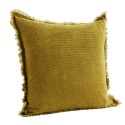 Housse de coussin velours côtelé jaune moutarde franges Madam Stoltz