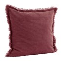 madam stoltz housse de coussin carree velours cotele franges rouge