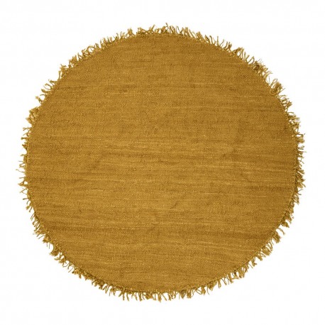 Tapis rond jute jaune franges Bloomingville