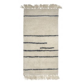 Tapis descente de lit laine blanc écru traits gris Bloomingville