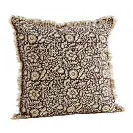 Housse de coussin carrée coton imprimé fleuri franges Madam Stoltz