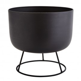 madam stoltz cache pot de fleur metal noir avec support L-1866BL