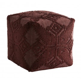 Pouf carré coton brodé tricot motif ethnique Madam Stoltz rouge