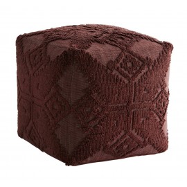 madam stoltz pouf carre coton brode tricot motif ethnique  rouge bordeaux