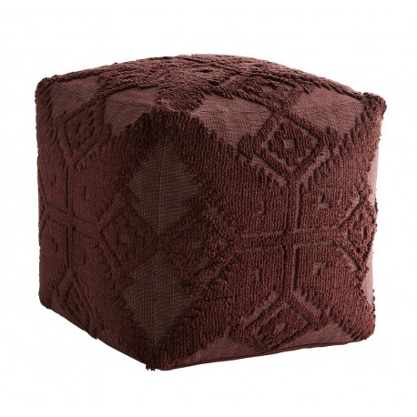 madam stoltz pouf carre coton brode tricot motif ethnique  rouge bordeaux