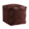 madam stoltz pouf carre coton brode tricot motif ethnique  rouge bordeaux