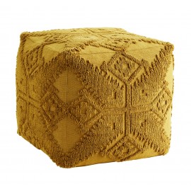 Pouf tissu motifs brodés style bohème Madam Stoltz jaune