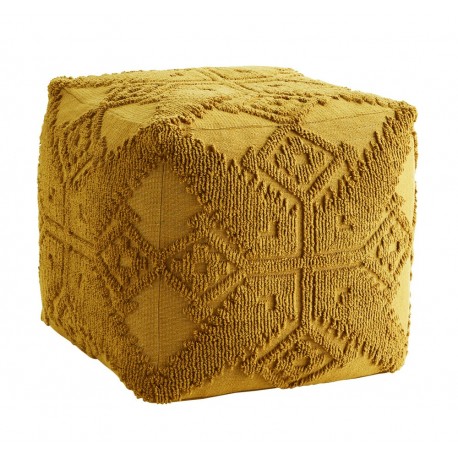 madam stoltz pouf tissu jaune moutarde motifs brodes style boheme