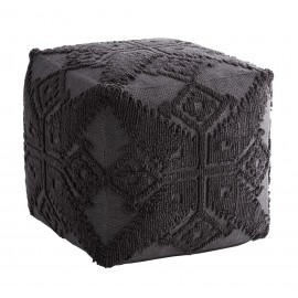 Pouf style bohème ethnique coton brodé Madam Stoltz gris