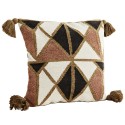 madam stoltz coussin boheme coton tisse motifs geometriques pompons