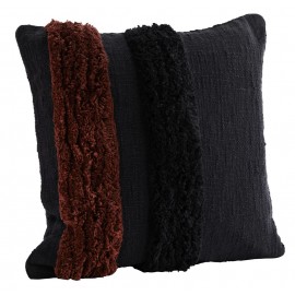 Housse de coussin touffetée carrée coton Madam Stoltz noir rouge