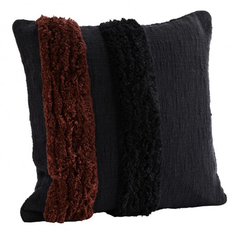 madam stoltz coussin touffete carre coton noir rouge 50 x 50 cm