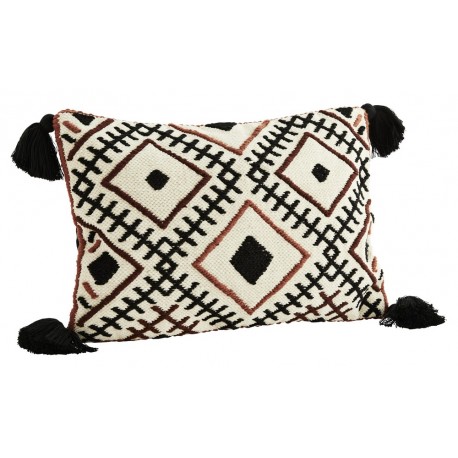 madam stoltz coussin ethnique boheme coton brode rectangulaire pompons