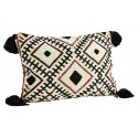 madam stoltz coussin ethnique boheme coton brode rectangulaire pompons