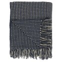 ib laursen plaid bleu fonce coton franges 130 x 160 cm