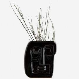 Vase rectangulaire noir sculpté forme visage Madam Stoltz