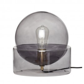 hubsch lampe de table boule en verre fume socle verre fume 990908