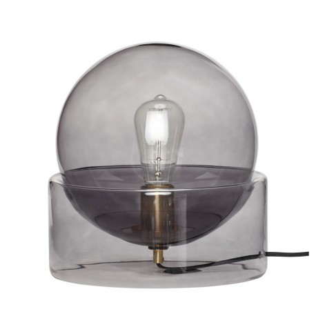 Lampe de table boule en verre fumé socle verre Hübsch