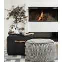 Pouf rond noir et blanc motif chevron hubsch