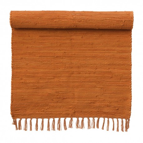 Tapis descente de lit orange coton recyclé Bungalow Denmark Chindi M