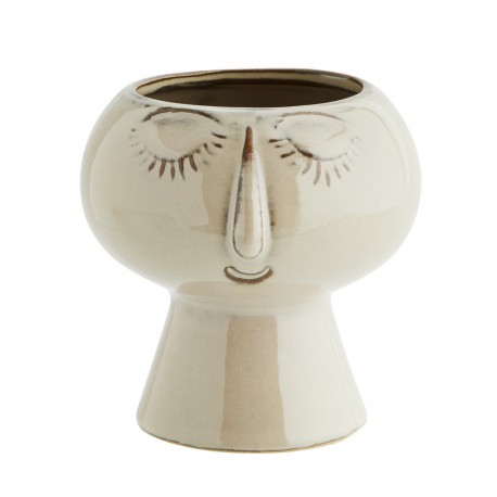 madam stoltz petit cache pot visage gres beige HY15565-12