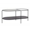 hubsch table basse ovale design rangement metal perfore verre noir 020915