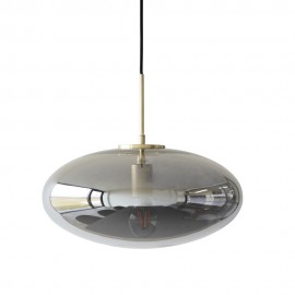 Suspension ovale design verre fumé gris laiton Hübsch