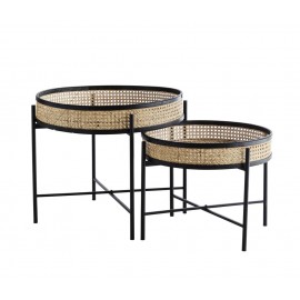 madam stoltz set de 2 tables basses rondes plateau amovible rotin