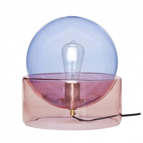 hubsch lampe de table boule en verre bleu rose 990909