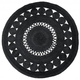 Tapis rond jute tressé ajouré Nordal noir