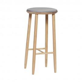 tabouret de bar design rond bois clair coussin gris hubsch 880717