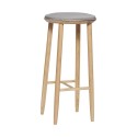 Tabouret de bar design rond bois clair coussin gris Hübsch