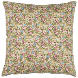 ib laursen housse de coussin coton fleuri marron vert 50 x 50 cm