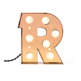 Beleuchtete Tischleuchte mit dem Buchstaben R und goldener LED-Wandleuchte von Seletti Caractère
