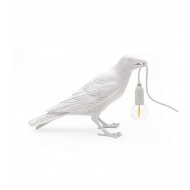 Lampe à poser oiseau corbeau Seletti Bird Lamp Waiting blanc