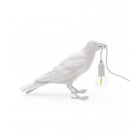 Lampe à poser oiseau corbeau Seletti Bird Lamp Waiting blanc