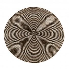 Tapis rond jute rayures Madam Stoltz noir nature