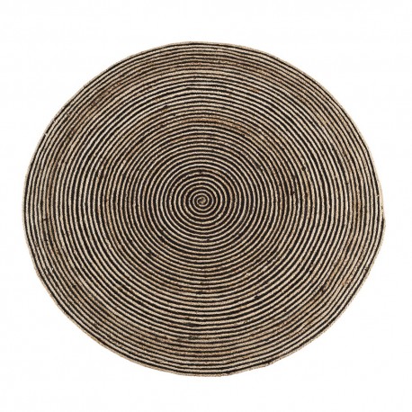 madam stoltz tapis rond jute rayures noir naturel 150 cm