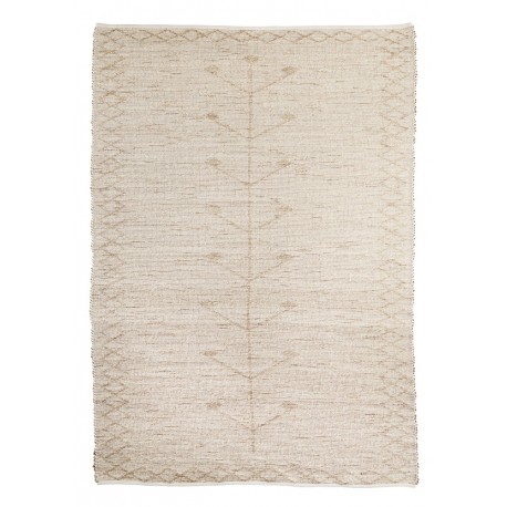 Grand tapis jonc de mer Madam Stoltz brodé beige écru