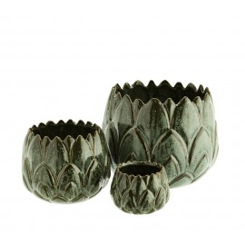 madam stoltz set de 3 cache pots decoratifs gres vert