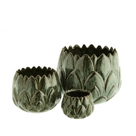 Set de 3 cache-pots décoratifs grès Madam Stoltz vert