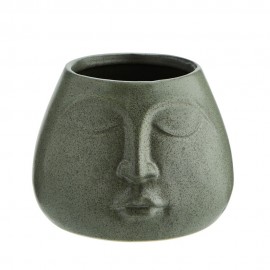 madam stoltz cache pot en forme de visage gres vert kaki