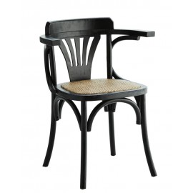 Chaise avec accoudoirs bois orme rotin Madam Stoltz noir