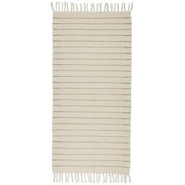 tapis chambre long descente de lit coton ecru raye beige 65 x 130 cm