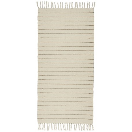 tapis chambre long descente de lit coton ecru raye beige 65 x 130 cm